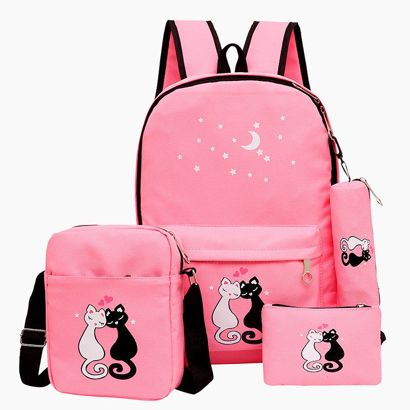 4-Piece School Bag Set/ backpack Children School Bags For Girls Boys Canvas School Bag Fashion Kids - dark blue
