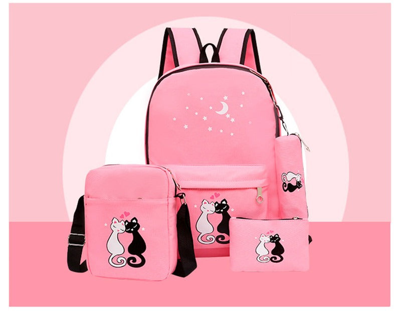 4-Piece School Bag Set/ backpack Children School Bags For Girls Boys Canvas School Bag Fashion Kids - dark blue