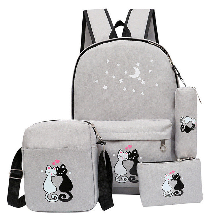 4-Piece School Bag Set/ backpack Children School Bags For Girls Boys Canvas School Bag Fashion Kids - dark blue