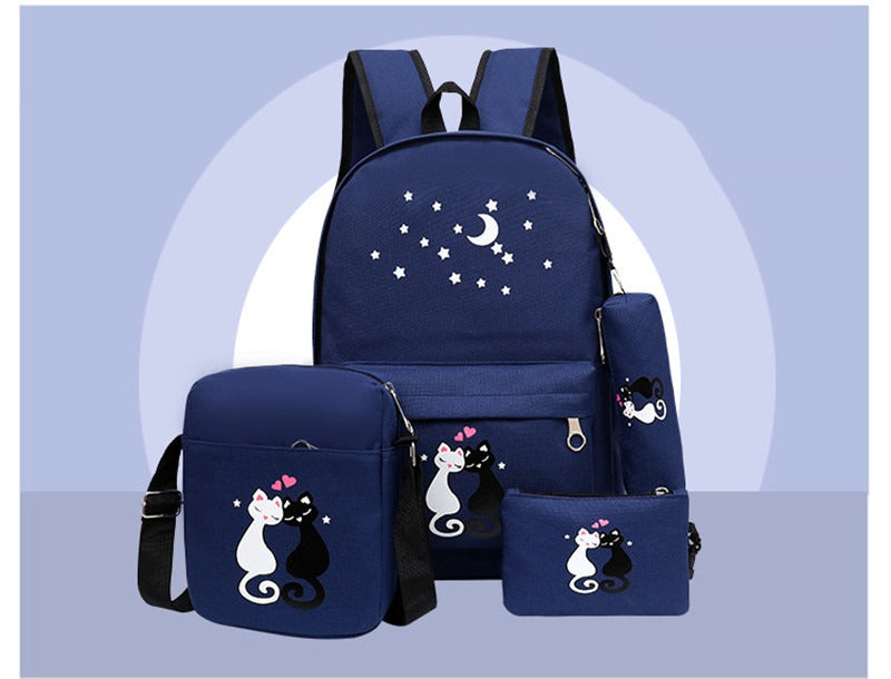 4-Piece School Bag Set/ backpack Children School Bags For Girls Boys Canvas School Bag Fashion Kids - dark blue