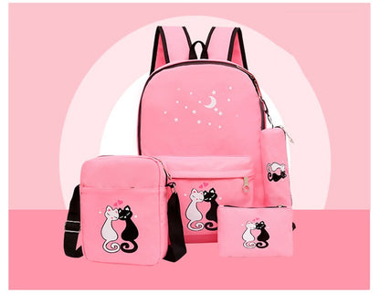4-Piece School Bag Set/ backpack Children School Bags For Girls Boys Canvas School Bag Fashion Kids - dark blue