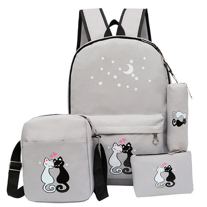 4-Piece School Bag Set/ backpack Children School Bags For Girls Boys Canvas School Bag Fashion Kids - dark blue