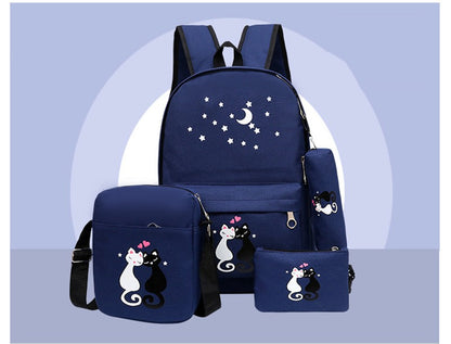 4-Piece School Bag Set/ backpack Children School Bags For Girls Boys Canvas School Bag Fashion Kids - dark blue